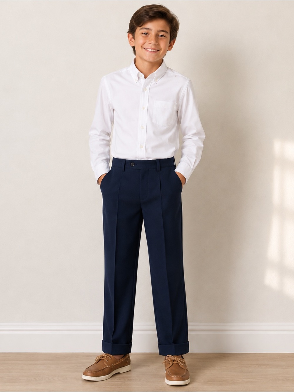 Nautica Boys Navy Dress Pants Regular Pleated Cuffed Hem Size 12
